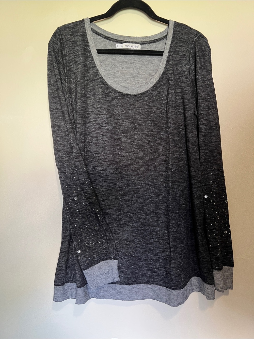 Maurice’s Dark Gray Long-Sleeve Scoop Neck Top with Embellished Sleeves